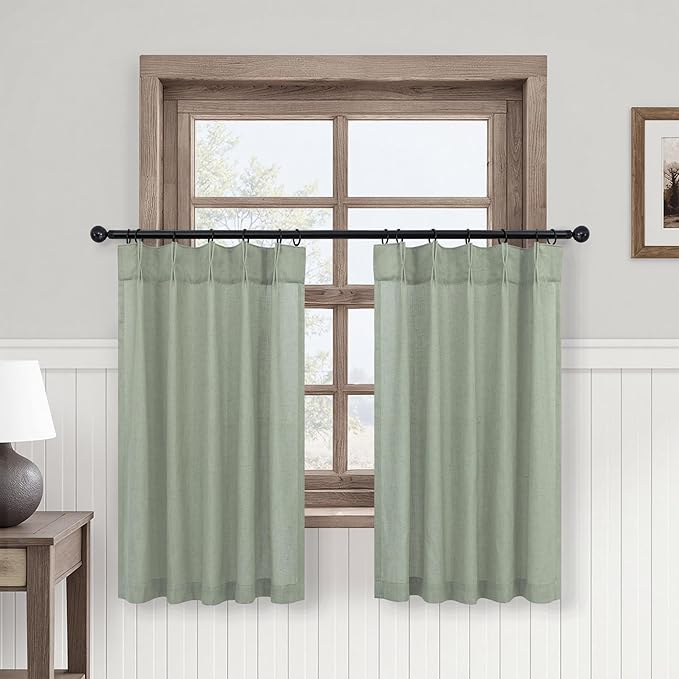 Sage Green Boho Kitchen Window Curtains Over Sink 36 Inch Length by DANCURTON