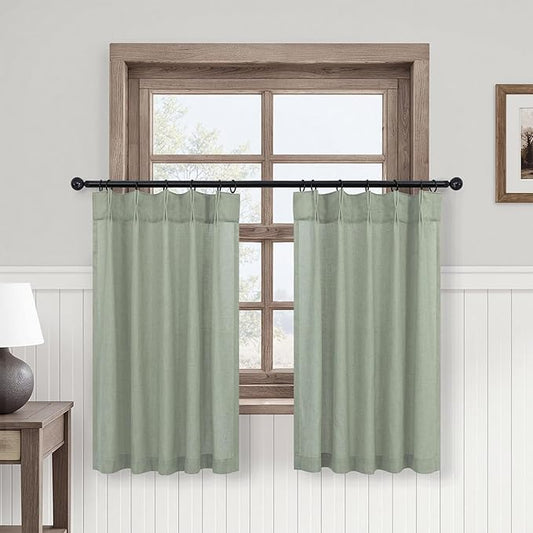Sage Green Boho Kitchen Window Curtains Over Sink 36 Inch Length by DANCURTON