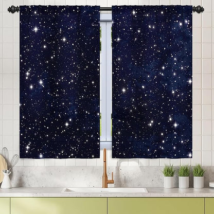 Renaiss 26 x 45 Inch Space Starry Night Sky Half Window Curtains by Renaiss