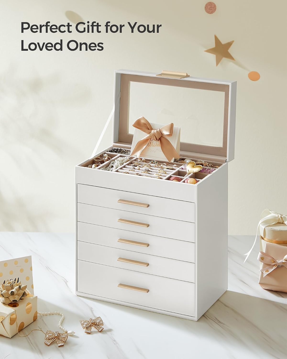songmics jewelry box organizer, 6-layer storage with 5, front angle view