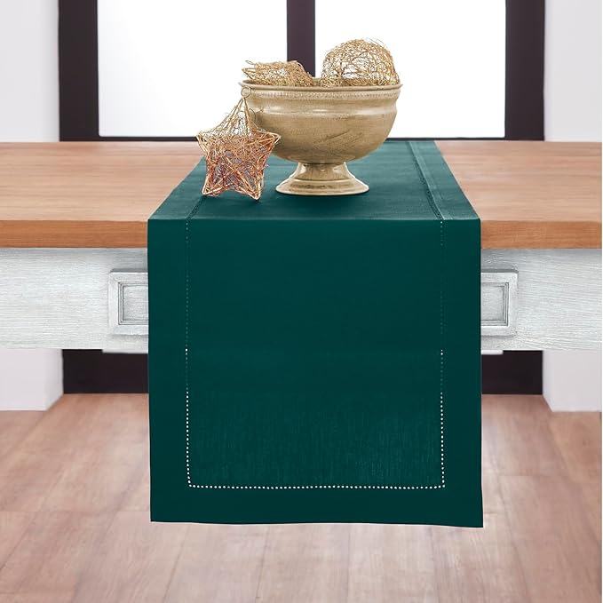Solino Home Cotton Linen Dark Green Table Runner 108 Inches Long by SolinoHome
