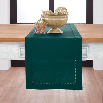 Solino Home Cotton Linen Dark Green Table Runner 108 Inches Long by SolinoHome