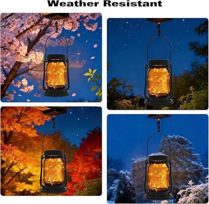 Mason Jar Lights - Solar Lantern Outdoor Waterproof, Hanging Solar Lights for Outside, Halloween, Fairy Twinkle Glass Decorative Lamp for Yard, Patio, Garden, Porch, Table, Wedding, Pack 2 (2 Pack)