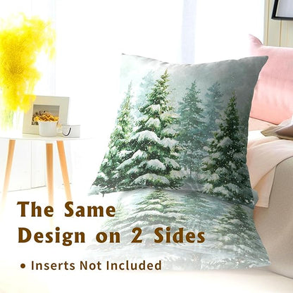 2 Packs Winter Snowy Pine Tree Throw Pillow Covers 24x24 inch - Image 5