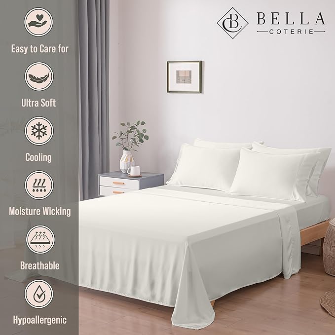 Bella Coterie 6 Piece Luxury Bamboo Viscose King Size Sheet Set | 100% - Image 2