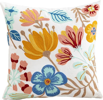 Embroidered Pillow Cover Colorful Farmhouse Floral Cushion Case Farmhouse by AusingLLC