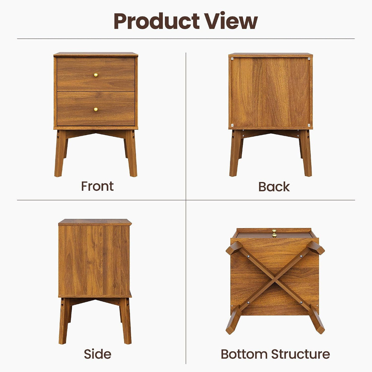 26" tall mid century modern nightstands set of, front angle view