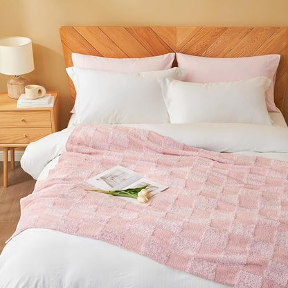 Snuggle Sac Checkered Throw Blanket, Fluffy Faux Fur Knitted - Image 4