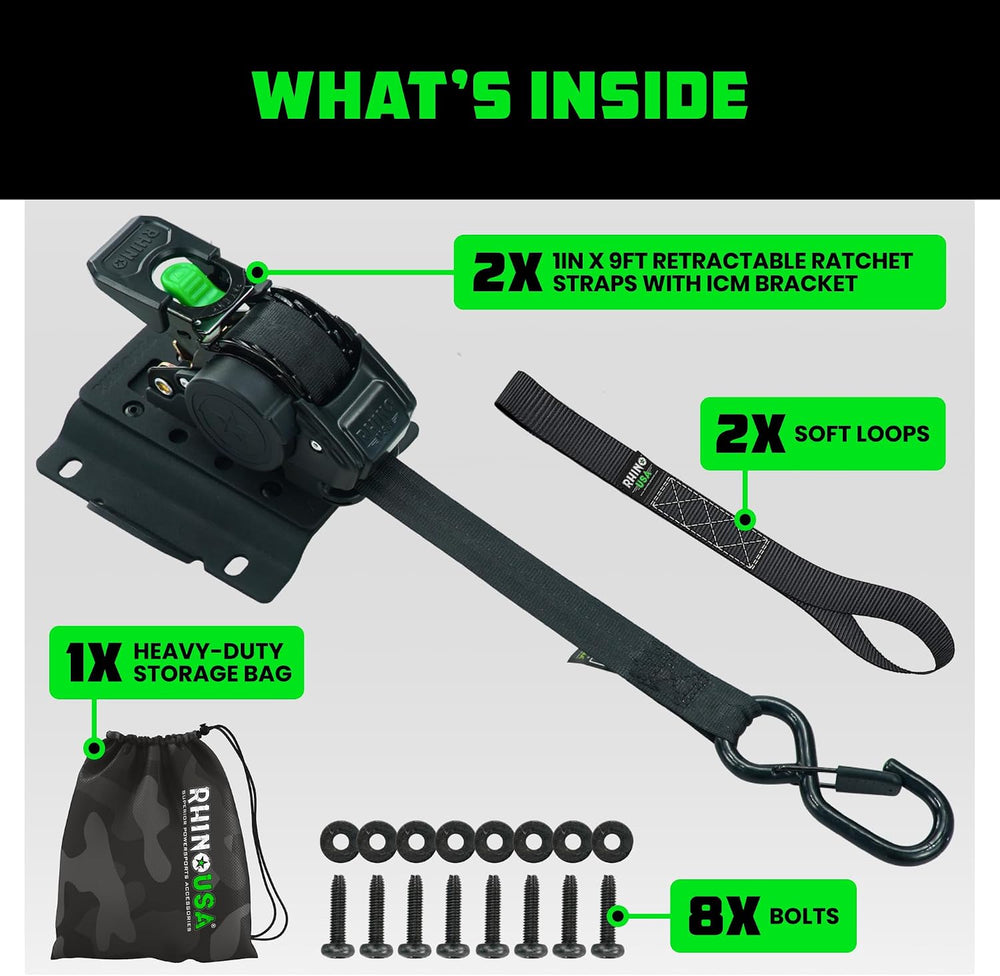 Rhino USA Bed-Mounted Retractable Ratchet Straps - for Ford F-150/F-250
