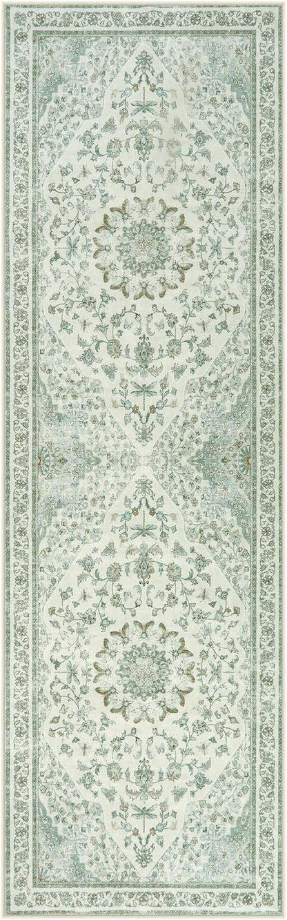 Moynesa Green 2.5x8 Hallway Runner Rugs, Vintage Floral Print Washable Runner - Image 9