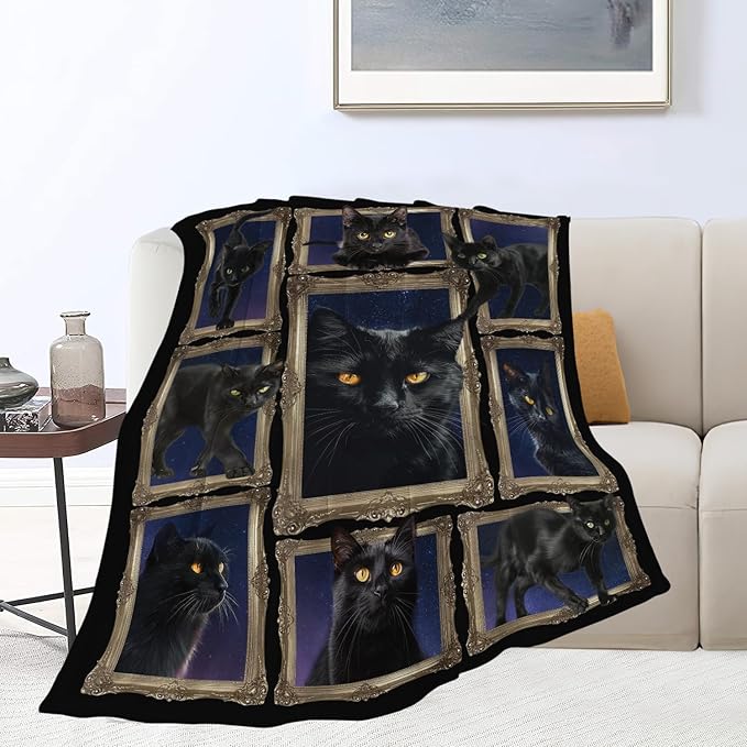 Black Cat Blanket Cats Throw Blanket Flannel Stuff Merch Cozy Decor Fleece - Image 6