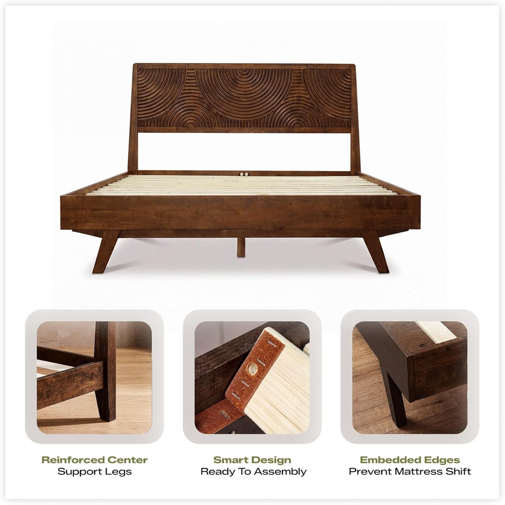 Acacia Harmony Queen Solid Wood Platform Bed Frame, No Box Spring, Walnut