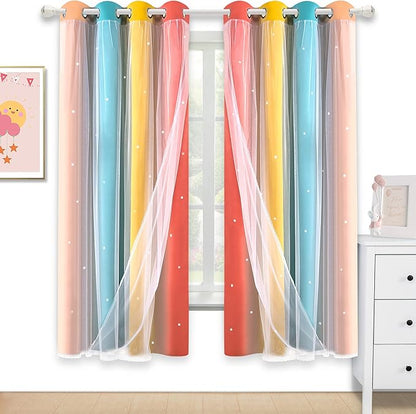 Kinryb Nursery/Kids/Girls Room Star Cut Out Blackout Rainbow Curtain by Kinryb