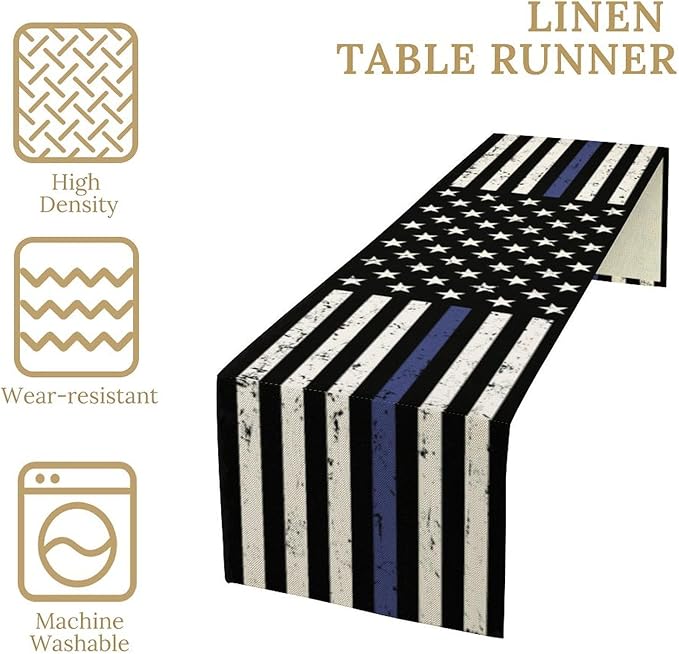 Blue Line Table Runner Rustic American USA Flag July 4th Seasonal Dinner Runner - Image 4