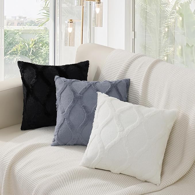 decorUhome Throw Pillow Covers 22x22 Inch Set of 2, Soft Plush Faux Fur Wool - Image 7