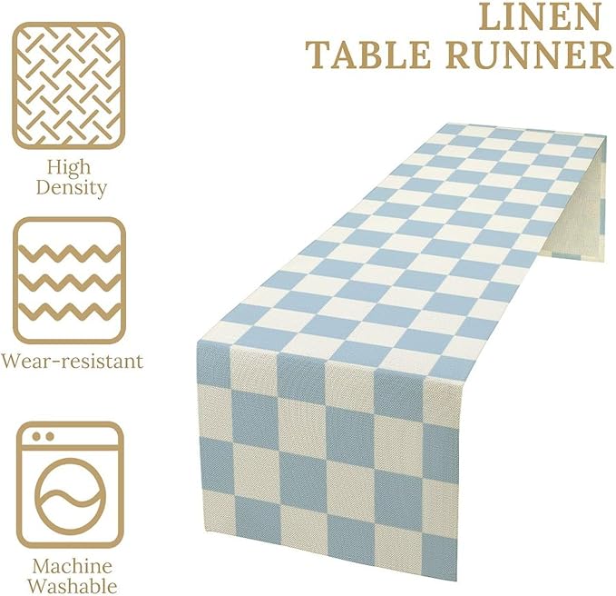 Checkered Table Runner, Retro 70s Blue Buffalo Check Table Runners - Image 6