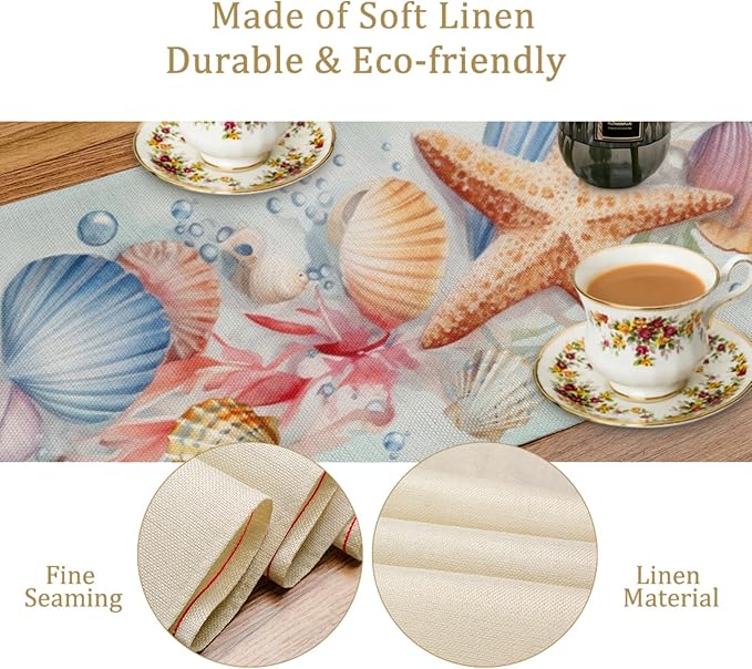Ocean Starfish Table Runner, Linen Farmhouse Table Cloth Decor, Table Runner - Image 4