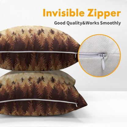 Fall Misty Forest Throw Pillow Covers 20x20 Inch Set of 2 Brown Mountain - Image 3