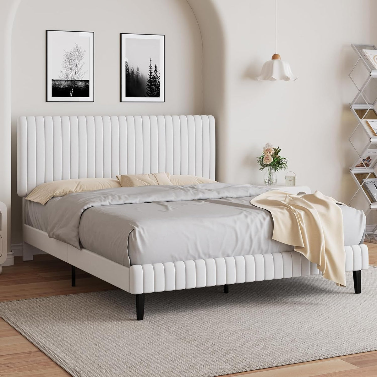 barnfurin queen upholstered bed frame with adjustable headboard on a desk or shelf