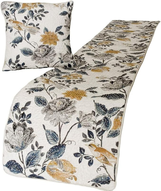 The HomeCentric King/Queen/Twin Blue & Ivory Decorative CA King 86"x18" Bed by TheHomeCentric