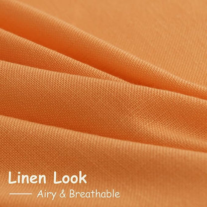Nanspring Orange Boho Curtains for Bedroom Back Tab Rod Pocket Semi Sheer Linen - Image 5