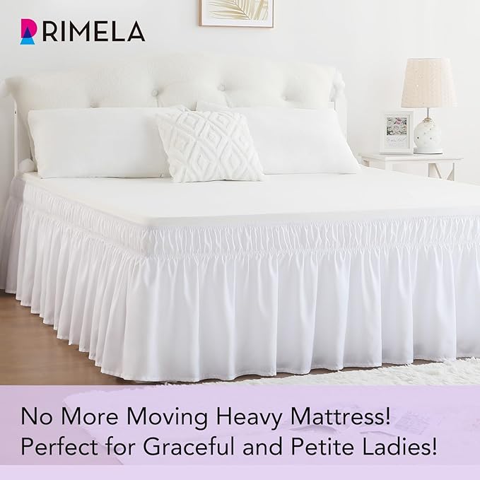 RIMELA White Bed Skirt King Size 21 Inch Drop, Elastic Bed Skirting - Image 2