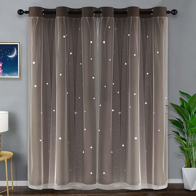 Kinryb Star Curtains for Bedroom Decorative Room Decor 2 Layer Curtains Groomet - Image 2