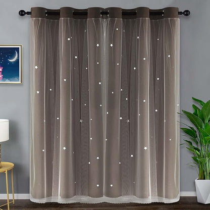 Kinryb Star Curtains for Bedroom Decorative Room Decor 2 Layer Curtains Groomet - Image 2