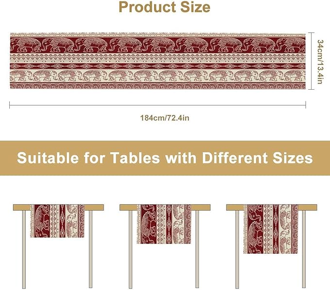 Elephant Aztec Table Runner, African Tribe Native Boho Animals Elephant Exotic - Image 2