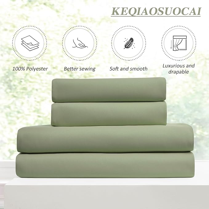 KEQIAOSUOCAI Light Sage Blackout Curtains Pinch Pleat Green Drapes 96 Inches - Image 5