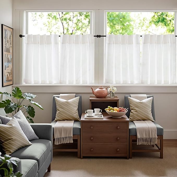 jinchan Linen Pinch Pleated Kitchen Curtains 30 Inch 2 Panels, Natural Linen - Image 8