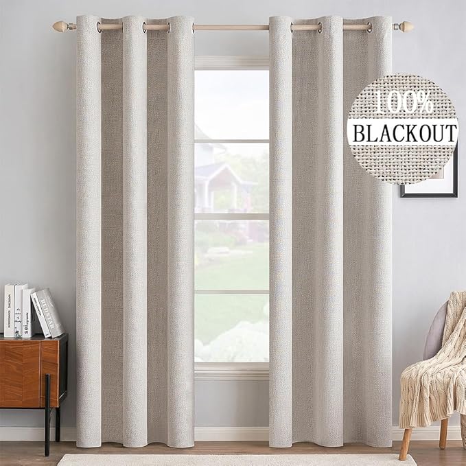 MIULEE 100% Blackout Linen Textured Curtains by MIULEE