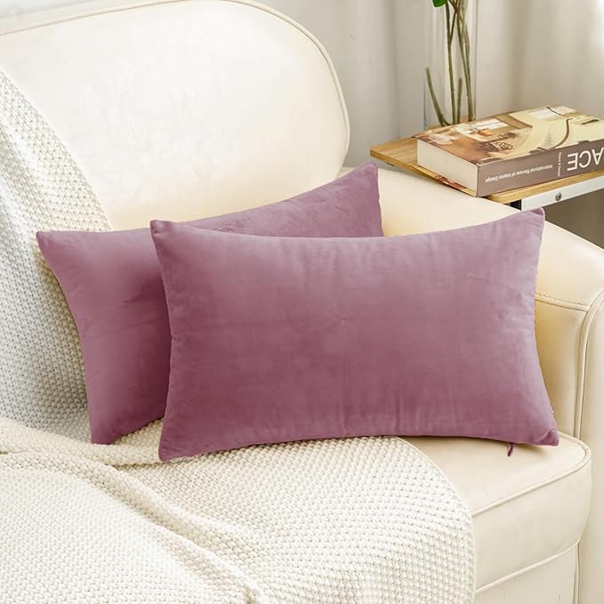 HWY 50 Purple Pink Velvet Rectangular Throw Pillow Covers 12x20 Inch by HWY50