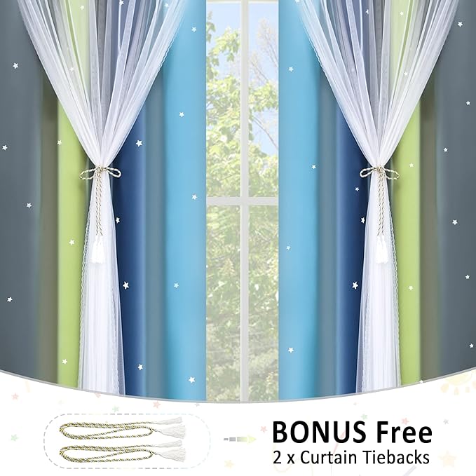 Kinryb Nursery/Kids/Girls Room Star Cut Out Blackout Rainbow Curtain - Image 6