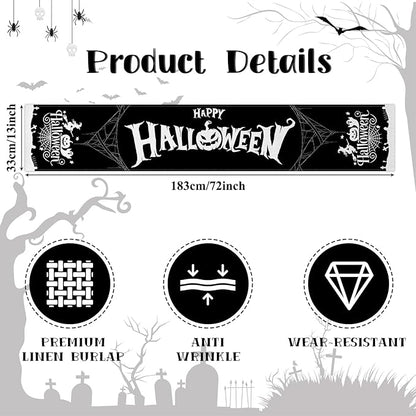Happy Halloween Table Runner Black Spider Web Witch Pumpkin Kitchen Dining - Image 6