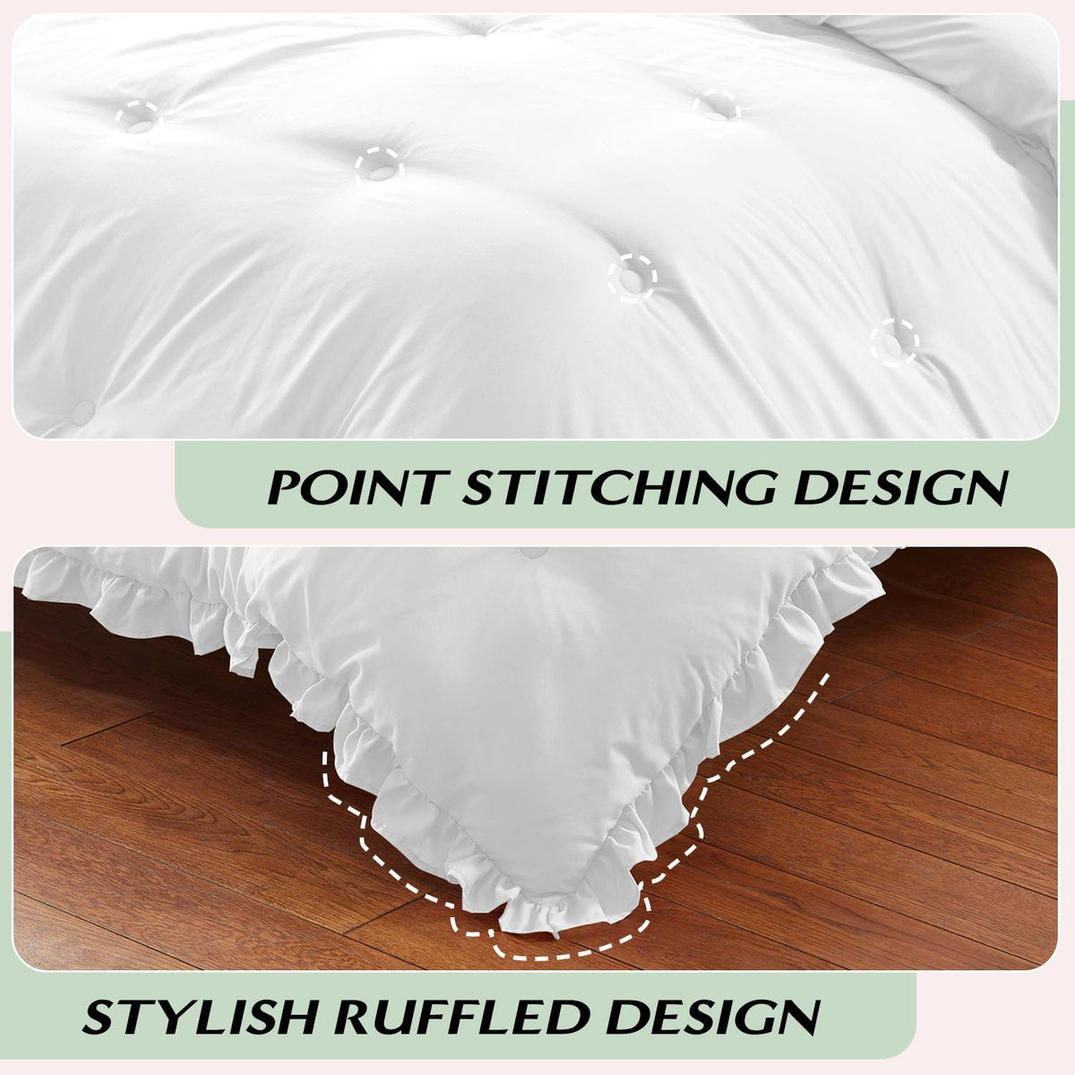 harborest full comforter - white ruffle comforter for showing dimensions