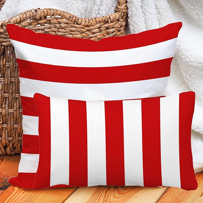 Leaveland Red and White Stripe Set of 2 12x20 Inch Cotton Polyester Throw - Image 8