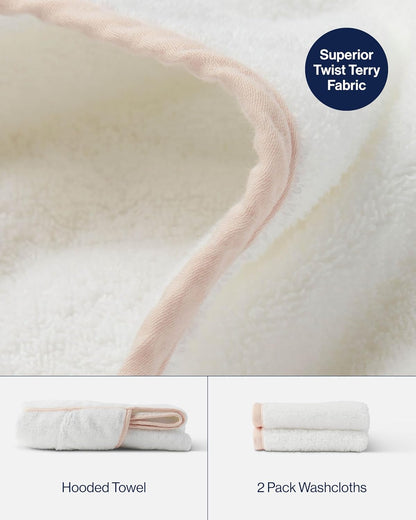 lalo hooded towel and washcloth set, 100% organic, close-up detail