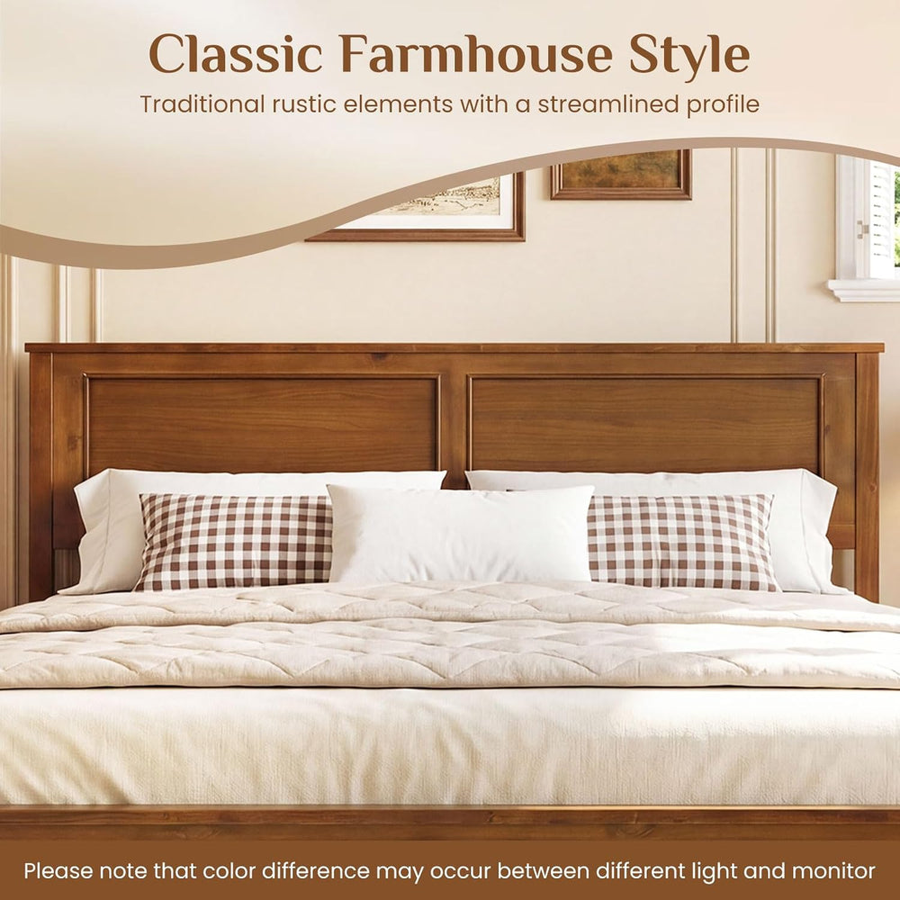 GIANTEX Wood Queen Size Bed Frame with Headboard, Farmhouse Solid Platform Be...