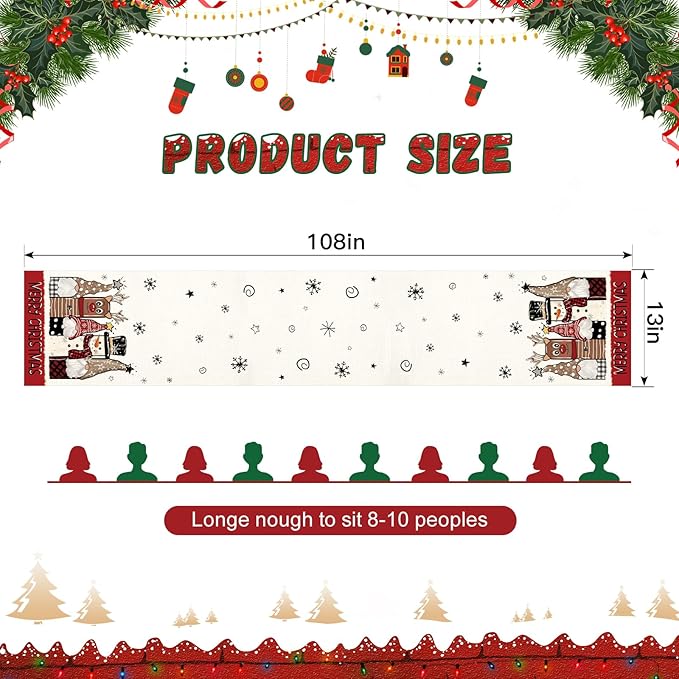 OTOSTAR Gnomes Snowman Elk Merry Christmas Table Runner, Xmas Seasonal Winter - Image 5