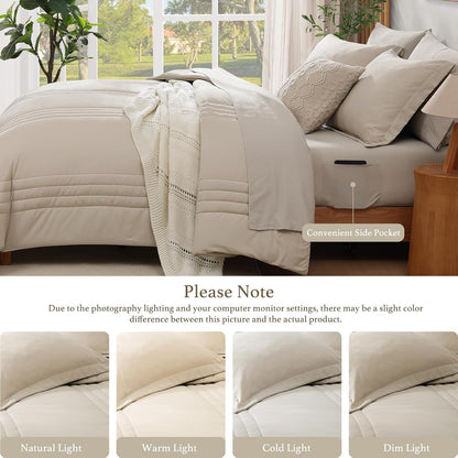 full size comforter sets-7 pieces beige soft bed, package contents