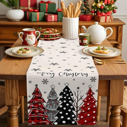 Christmas Tree Table Runner, 13x90 Inch, Merry Christmas Linen Table Runners - Image 4