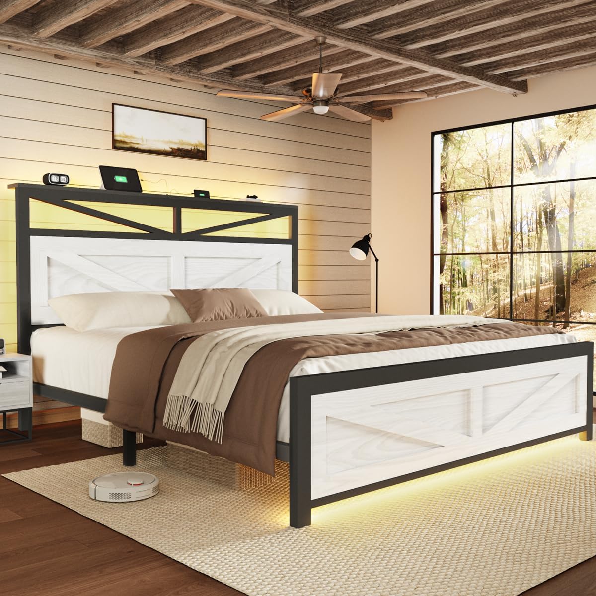 rustic king bed frame with barn door headboard, main product view