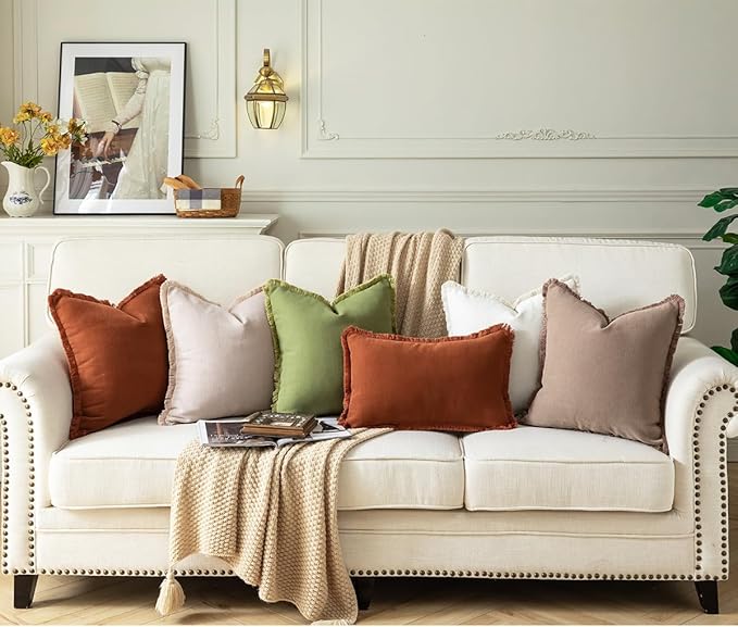 Set of 2 Decorative Fringe Throw Pillow Covers Chenille Pillow Covers Elegant - Image 6