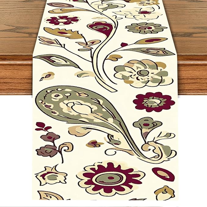 Vintage Floral Table Runner – Boho Persian-Inspired Pattern, 13 x 72 Inches – by THISFIND