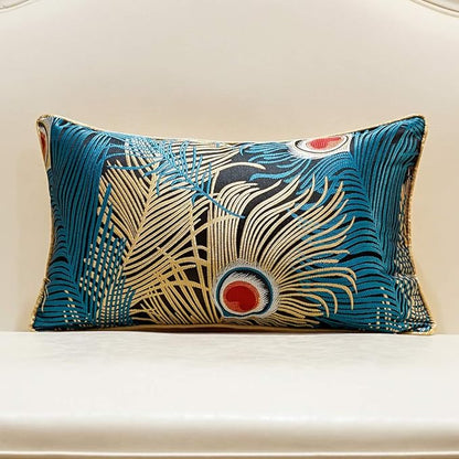 Avigers 12 x 20 Inches Navy Blue Gold Peacock Feathers Cushion Cases Luxury by Avigers
