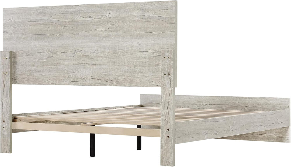 KISLOT Wood Bed Frame with Headboard and Footboard, Light Gray, Queen