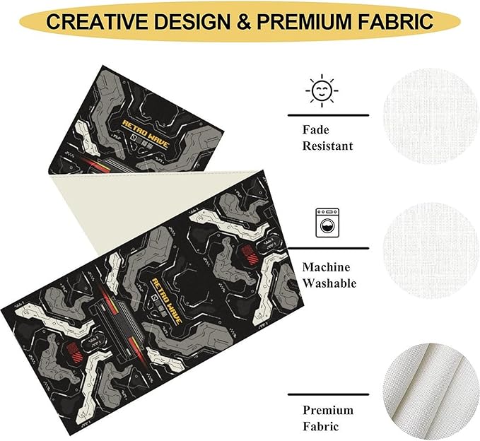 Gaming Table Runner, Kids Themed Cyberpunk Futuristic Gamer Table Scarf - Image 5