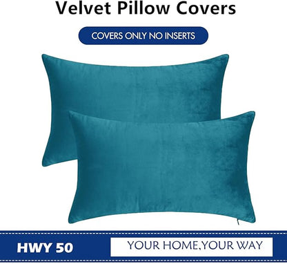 HWY 50 Ocean Blue Velvet Rectangular Throw Pillow Covers 12x20 Inch - Image 6