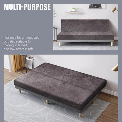 molasofa Leather Like Stretch Futon Slipcover Armless Futon Bed Sofa Cover - Image 5
